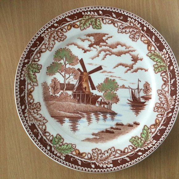 Japanese porcelain plate landscape windmill boat house 9.25" made in Japan - Picture 1 of 5